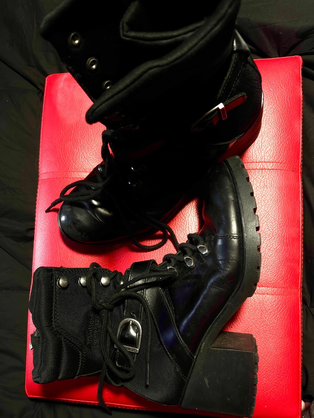 Black Lace-Up Chunky Heel Harley Davidson Boots